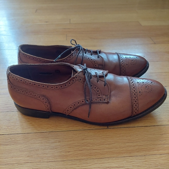EUC Mens Allen Edmonds Leather Shoes Sanford British Tan Lace Up Size 13 E - Picture 4 of 13